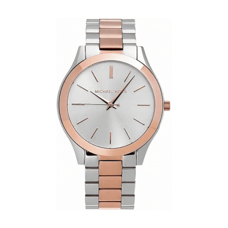 Michael Kors MK3204 Women's Slim Runway Two Tone Rose Gold Tone Stainless Steel Brown Dial Analog Watch MK3204 - Image 1