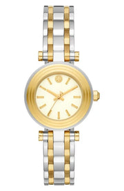 Tory Burch Classic T Watch Two Tone Yellow Gold Silver Women's Watch TBW9014