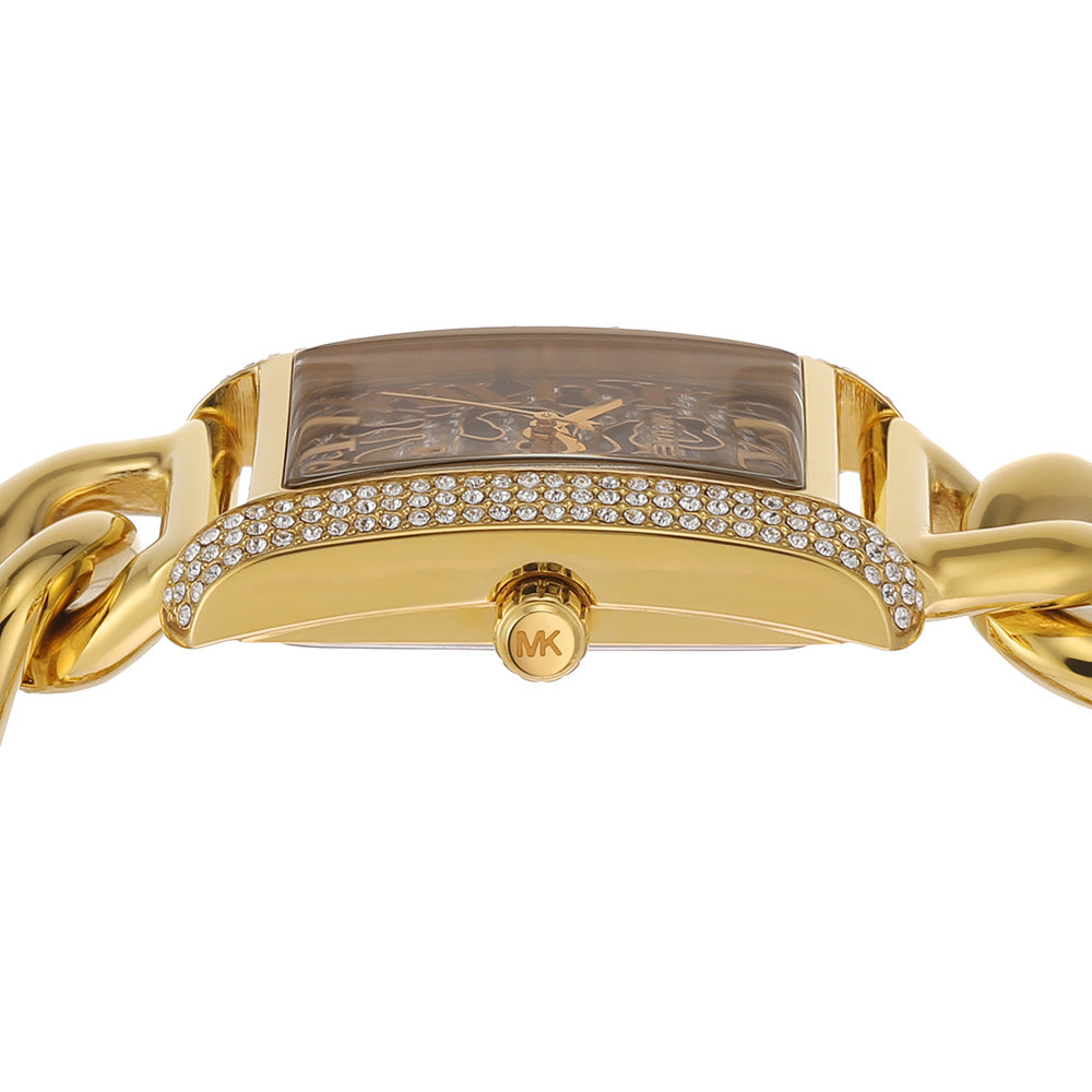 Michael Kors Mini Emery Animal Pavé Rectangular Gold Curb-link/chain Women's Watch - MK7437