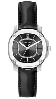 Burberry The Britain Diamonds Black Dial Black Leather Strap Watch for Women - BBY1809 BBY1809 - Image 1