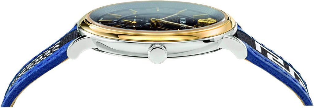 Versace V-Circle Black Dial Blue Leather Strap Watch for Men - VEBQ01419 VEBQ01419 - Image 3
