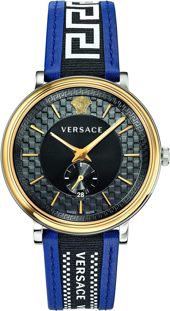 Versace V-Circle Black Dial Blue Leather Strap Watch for Men - VEBQ01419 VEBQ01419 - Image 1