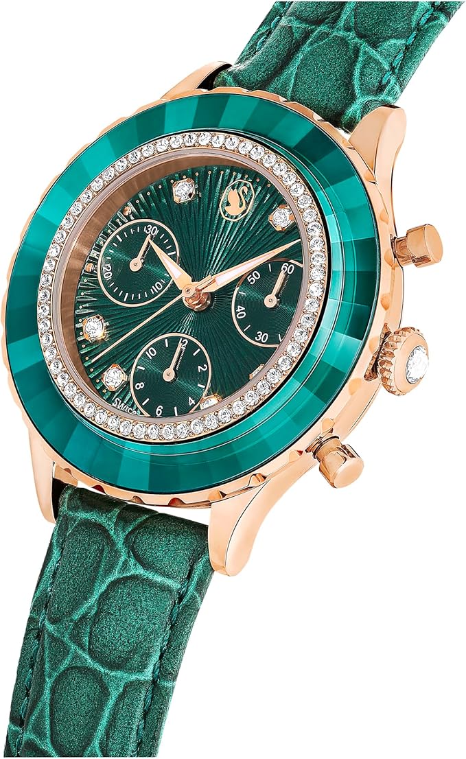 Swarovski Octea Chrono Faceted Crystal Bezel Green Dial Women's Watch 5672931