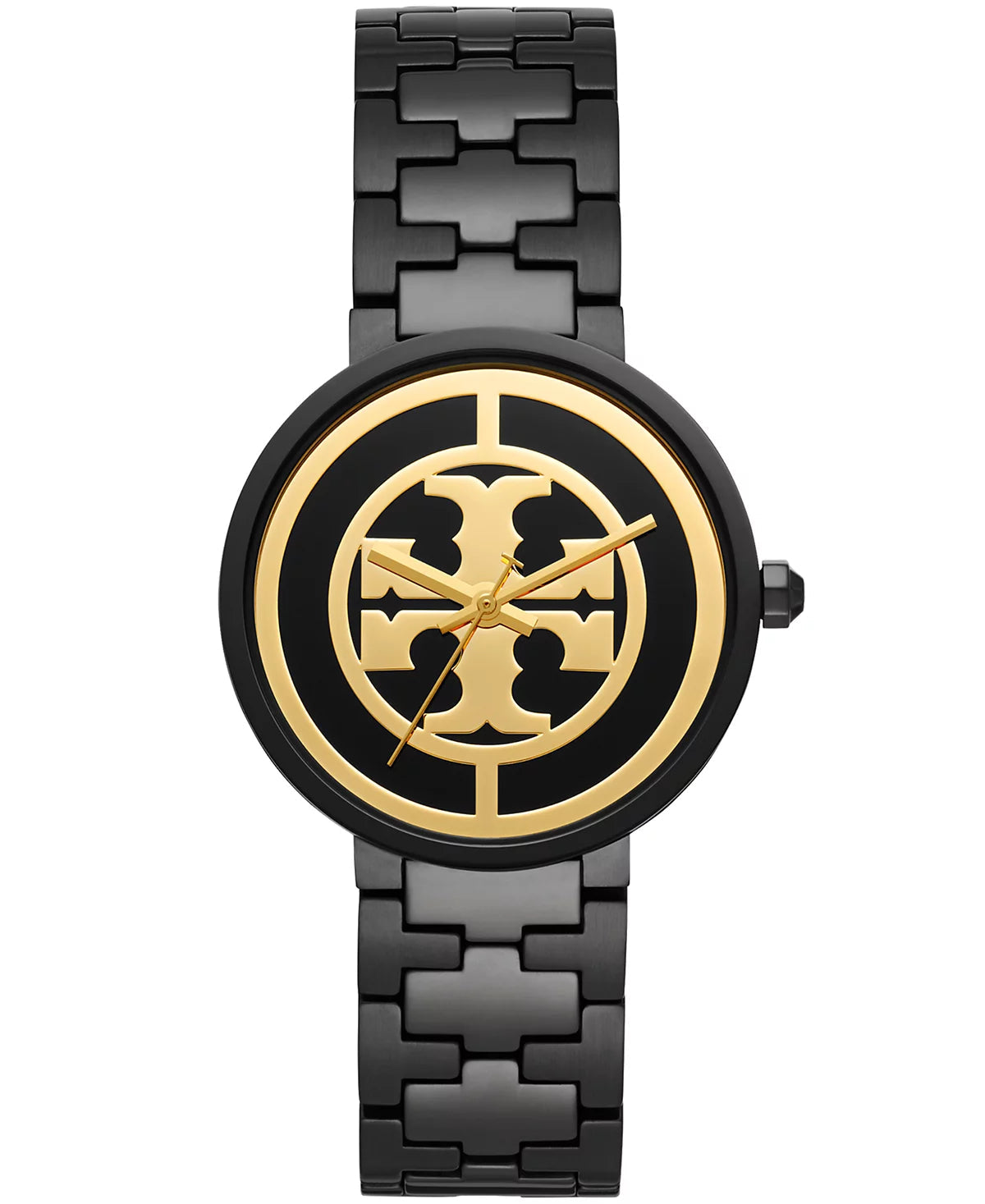 Tory Burch Reva Black Stainless Steel Gold Logo Dial  Women's Watch TBW4039