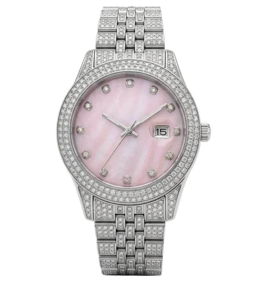 Big Daddy Bling Pink Diamond Dial Silver Date watch