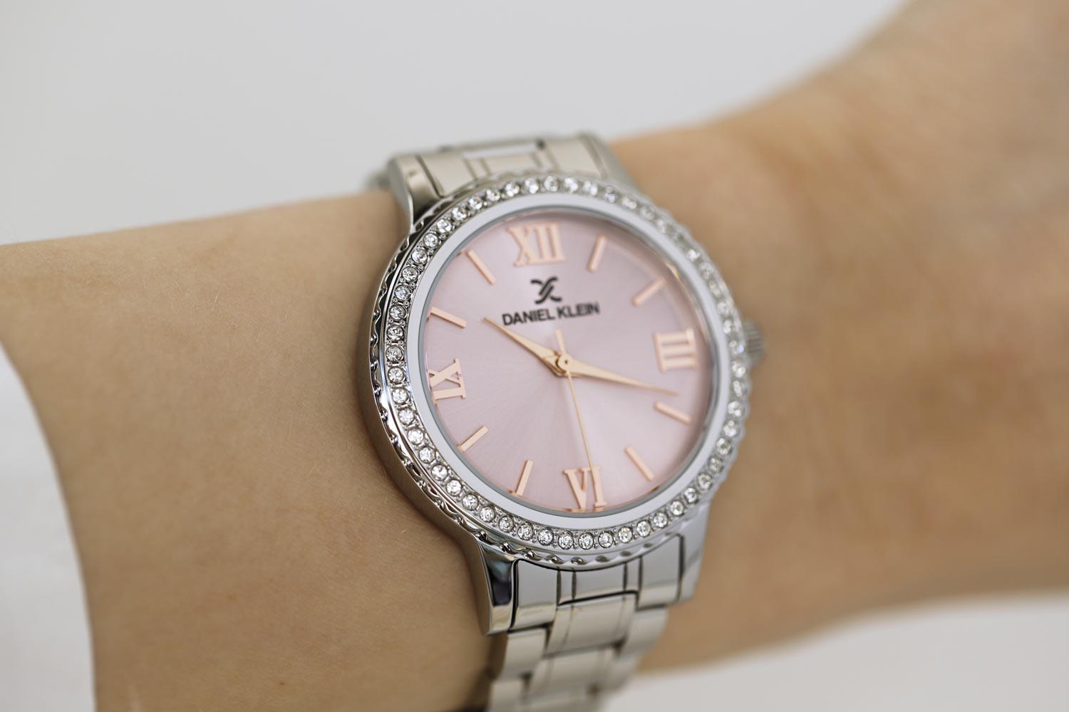 Daniel Klein Pink Dial Silver Diamond Watch DK.1.12922-6