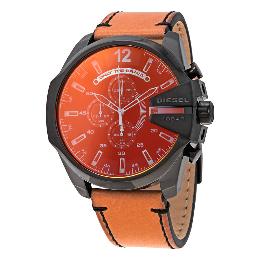 Diesel Mega Chief Men’s Chronograph Brown Leather Black Case Watch DZ4476