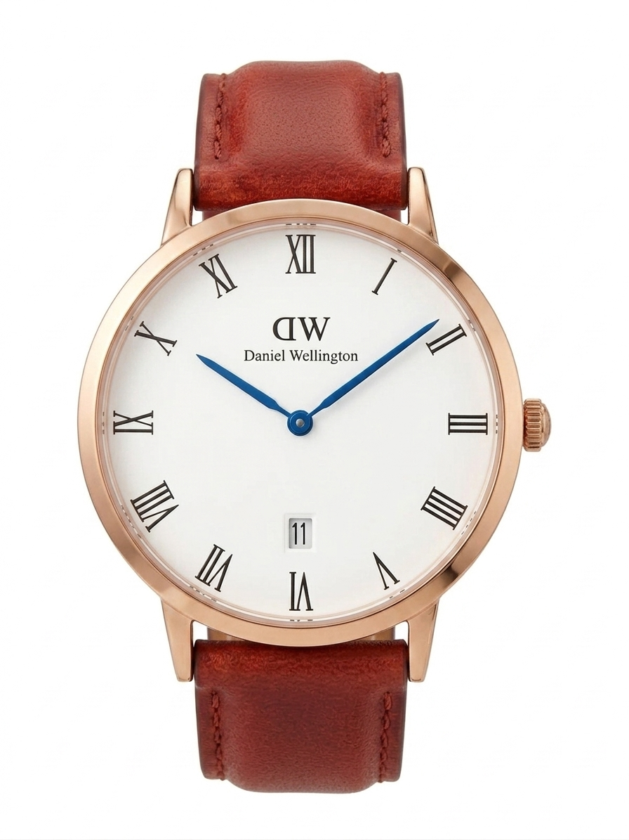 Daniel Wellington Dapper 38mm White Dial St. Mawes Genuine Leather Gold Date Watch - DW00100086