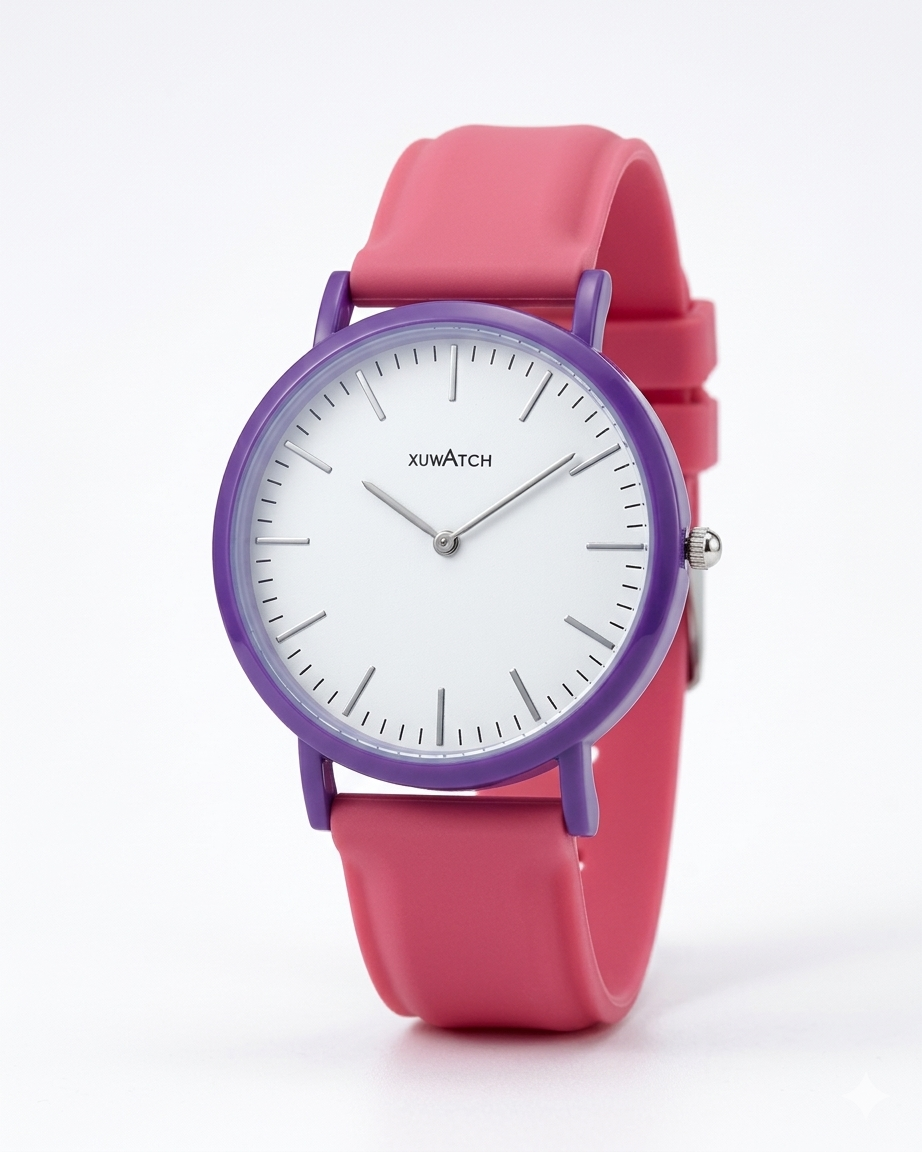 XuwAtch White Dial Pink Silicon Rubber Band Watch