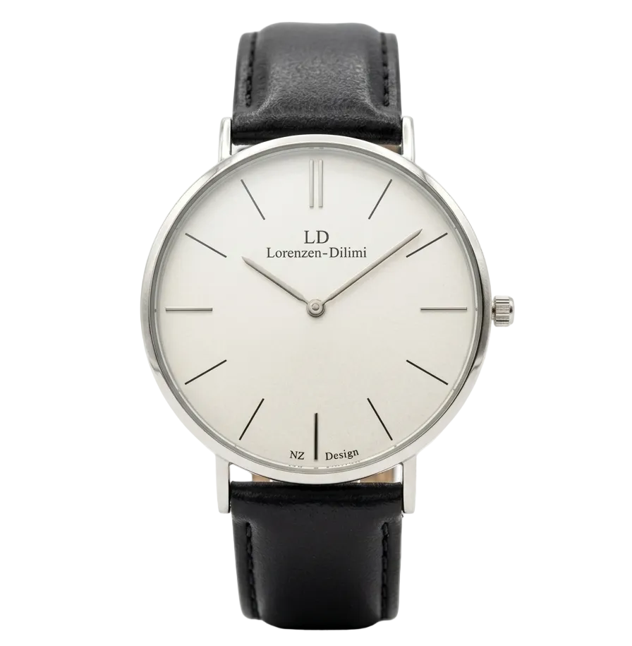 Lorenzen Dilimi Slim White Dial Genuine Black Leather Strap Men's Watch (Pre-Owned)