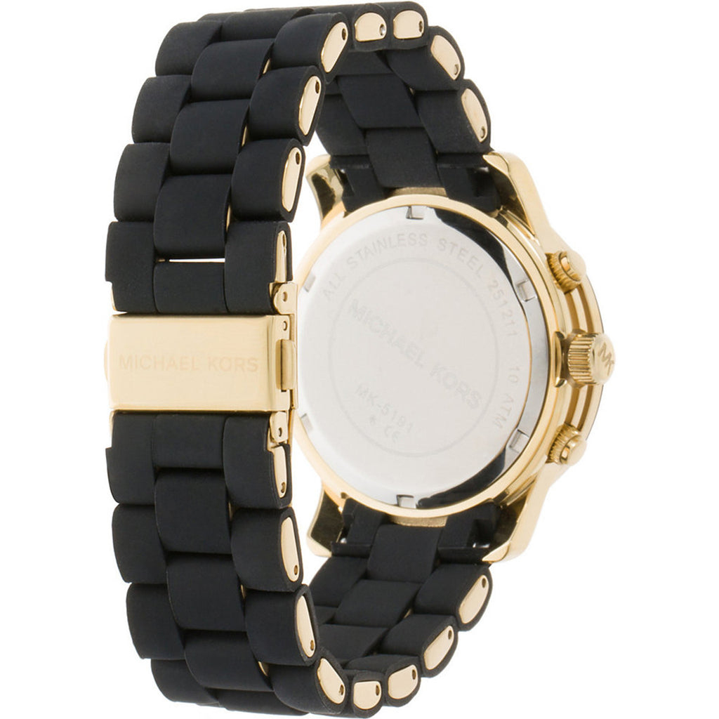 Michael Kors Runway Chronograph Black Rubber and Gold Strap Watch - MK5191