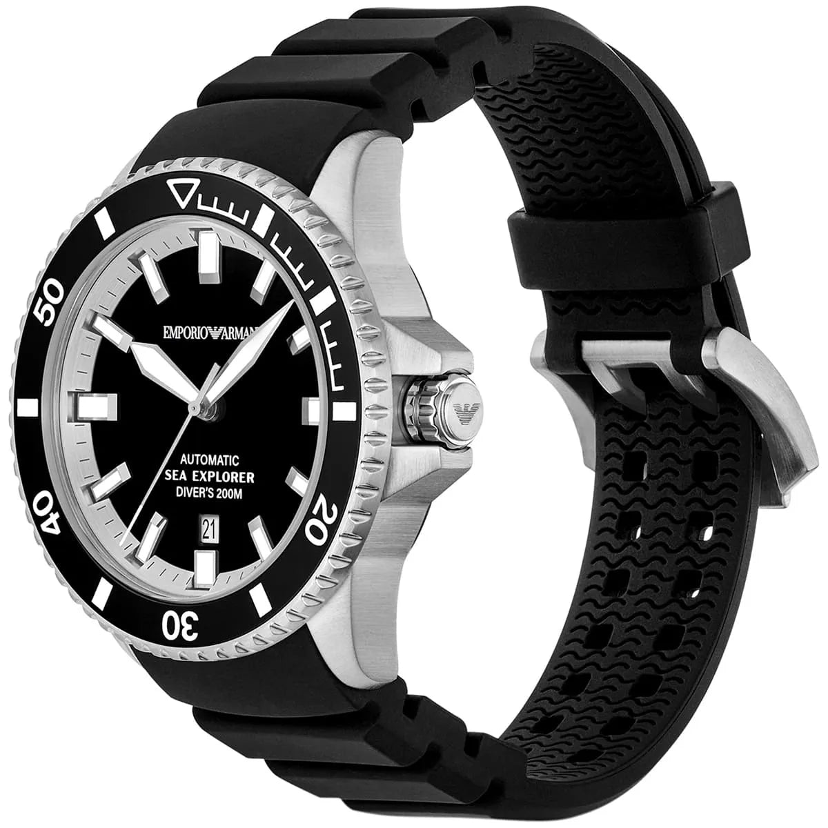 Emporio Armani Sea Explorer Automatic Black Silicone Strap Men's Watch - AR60086