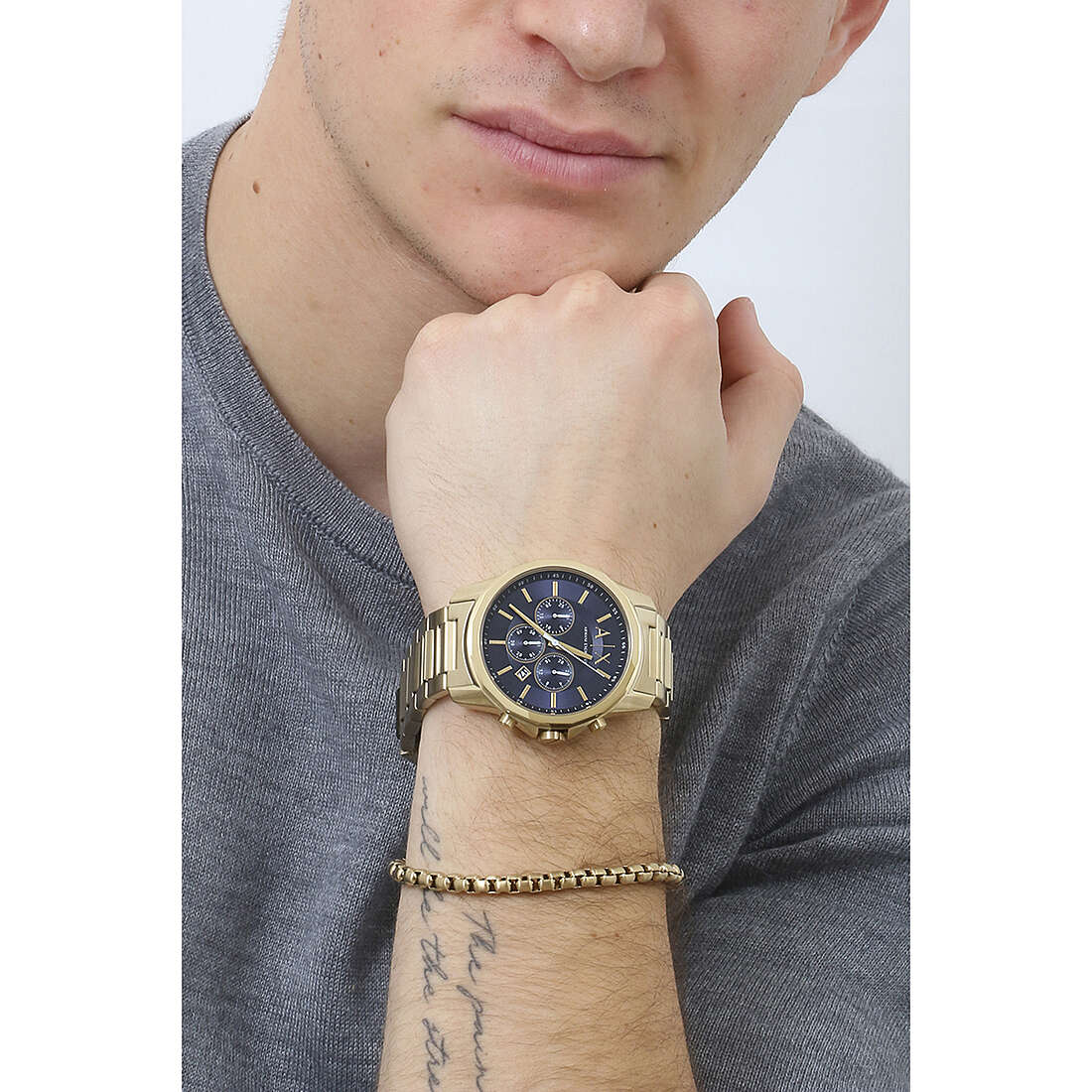 Armani Exchange Banks Chronograph Blue Dial Gold Multifunction Watch - AX7151