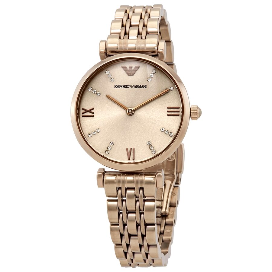 Emporio Armani Gianni T-Bar Crystal Rose Dial Ladies Watch #AR11059 - Kiwi Watches