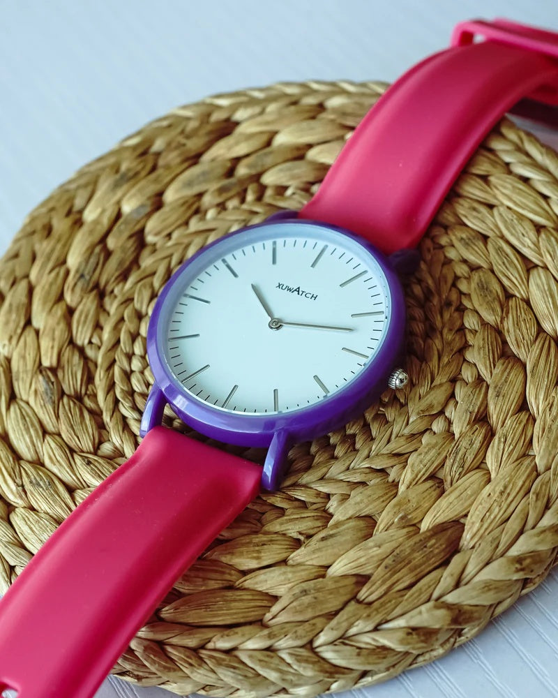 XuwAtch White Dial Pink Silicon Rubber Band Watch