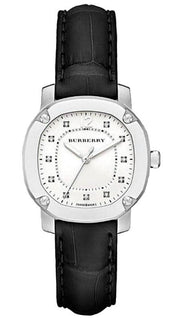 Burberry The Britain Diamonds White Dial Black Leather Strap Watch for Women - BBY1806 BBY1806 - Image 1