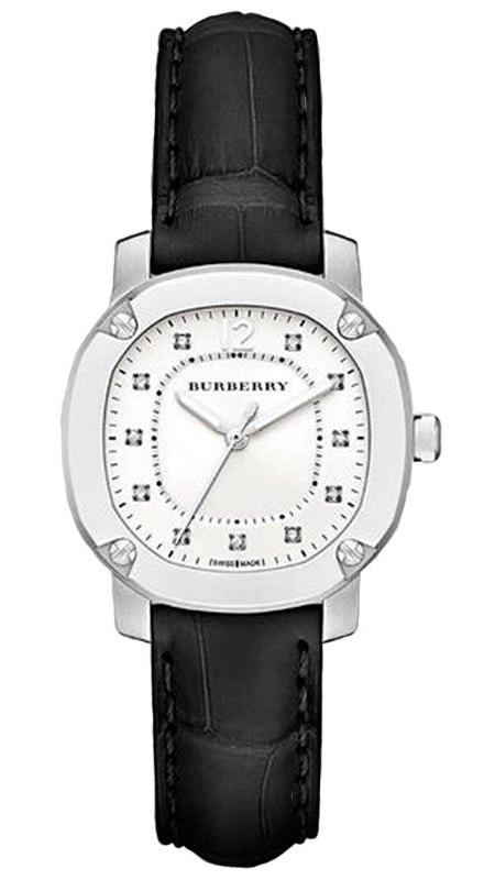 Burberry The Britain Diamonds White Dial Black Leather Strap Watch for Women - BBY1806 BBY1806 - Image 1
