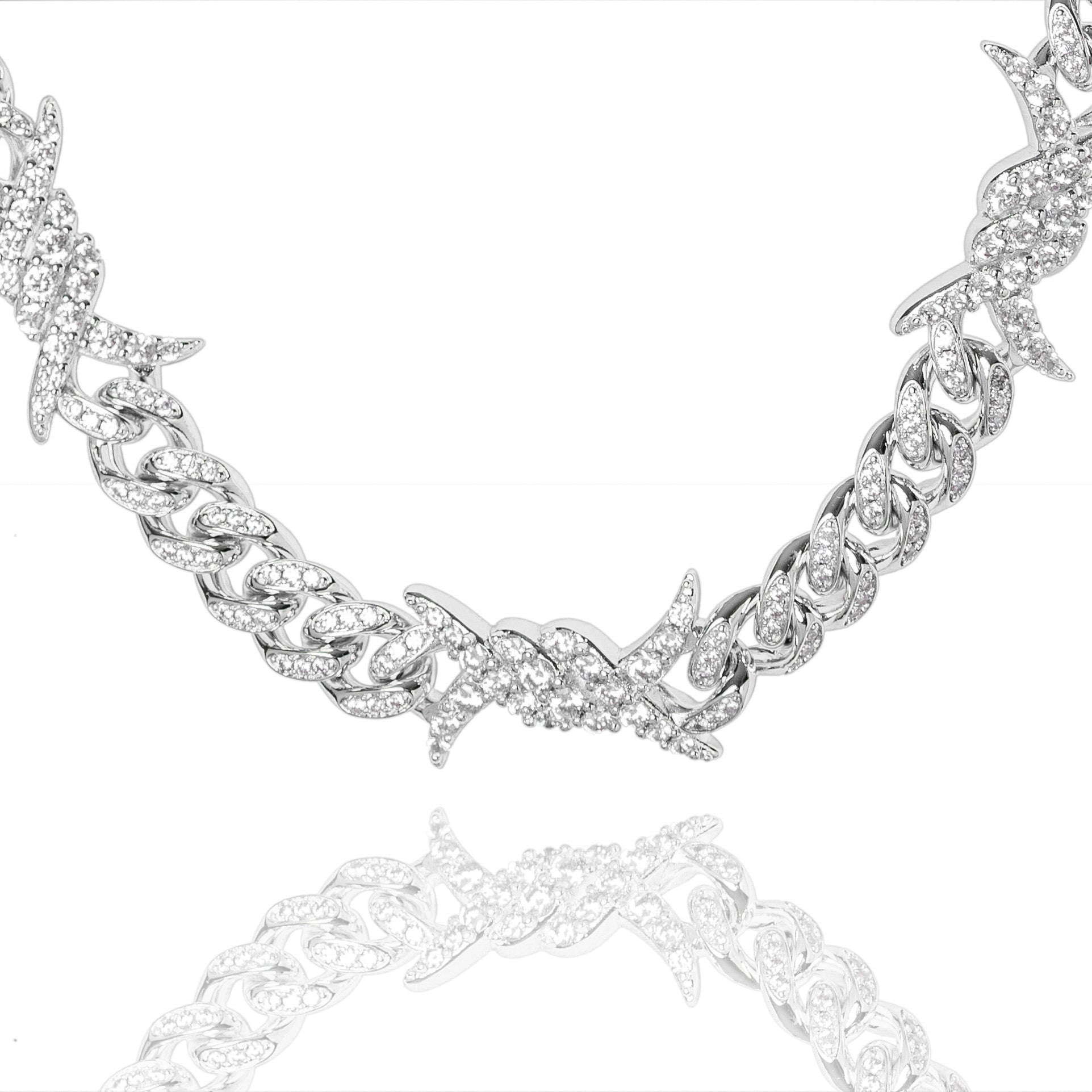 Big Daddy 10MM Spiked Horns Iced Out Silver Chain - Chain