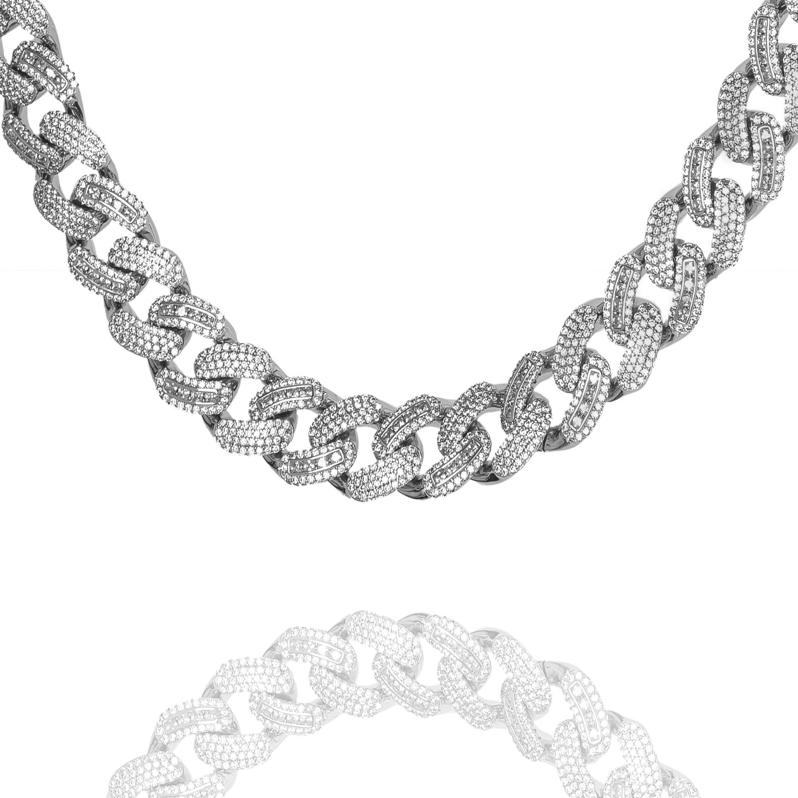 Big Daddy 12MM Baguette Iced Out Rhombus Cuban Silver Chain - Chain