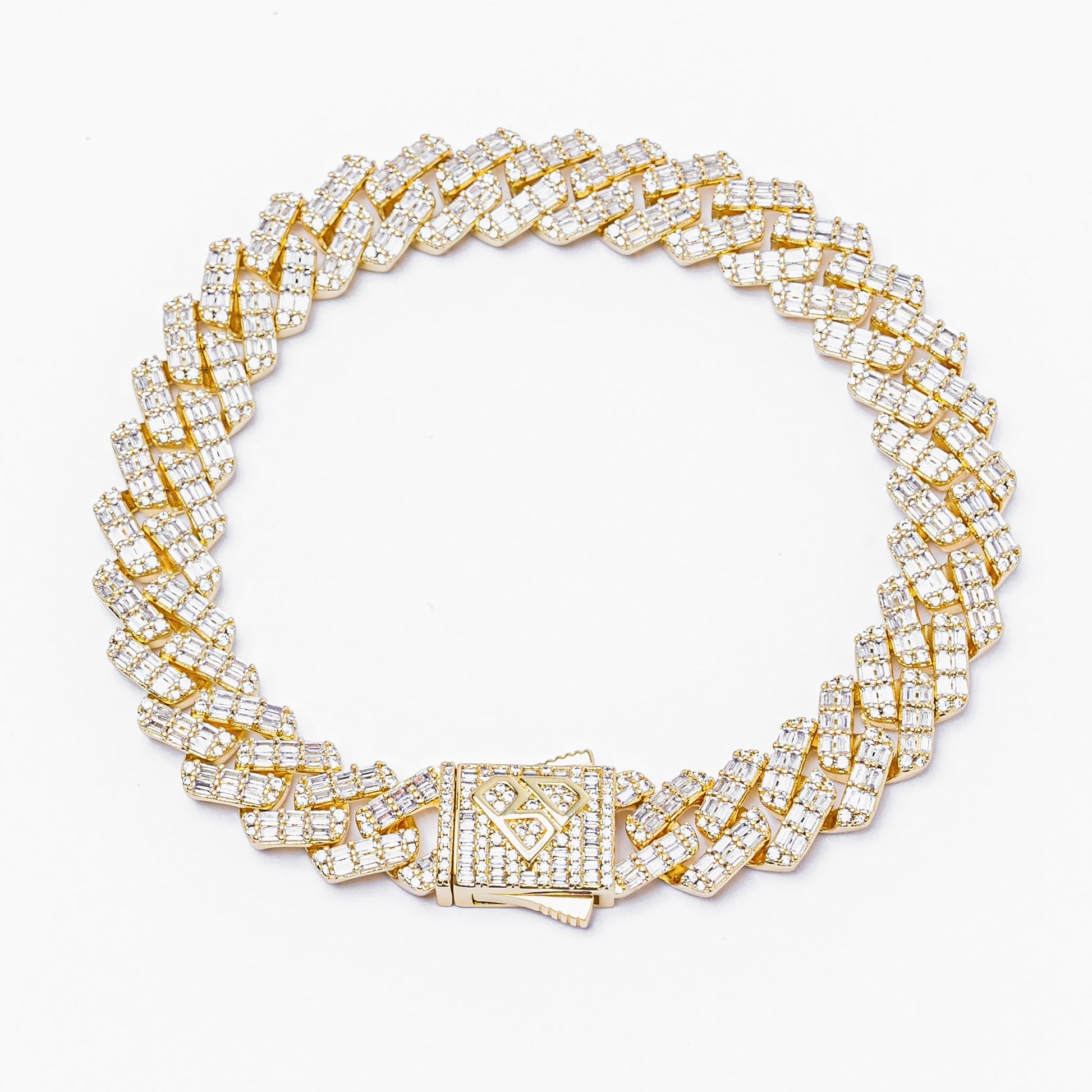 Big Daddy 12MM Gold Baguette Diamond Cuban Bracelet - Bracelet