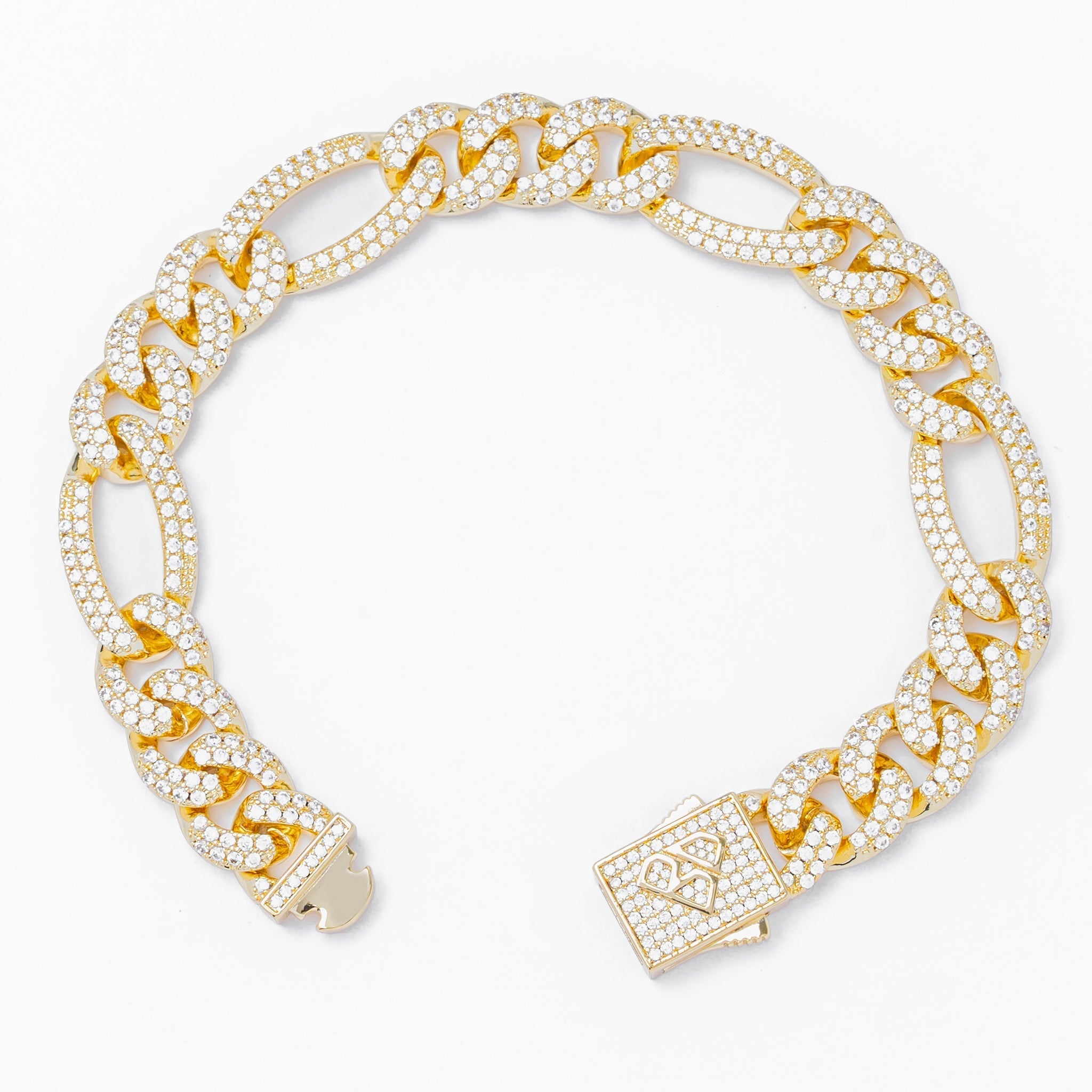 Big Daddy 12MM Hip Hop Iced Figaro Gold Bracelet - Bracelet