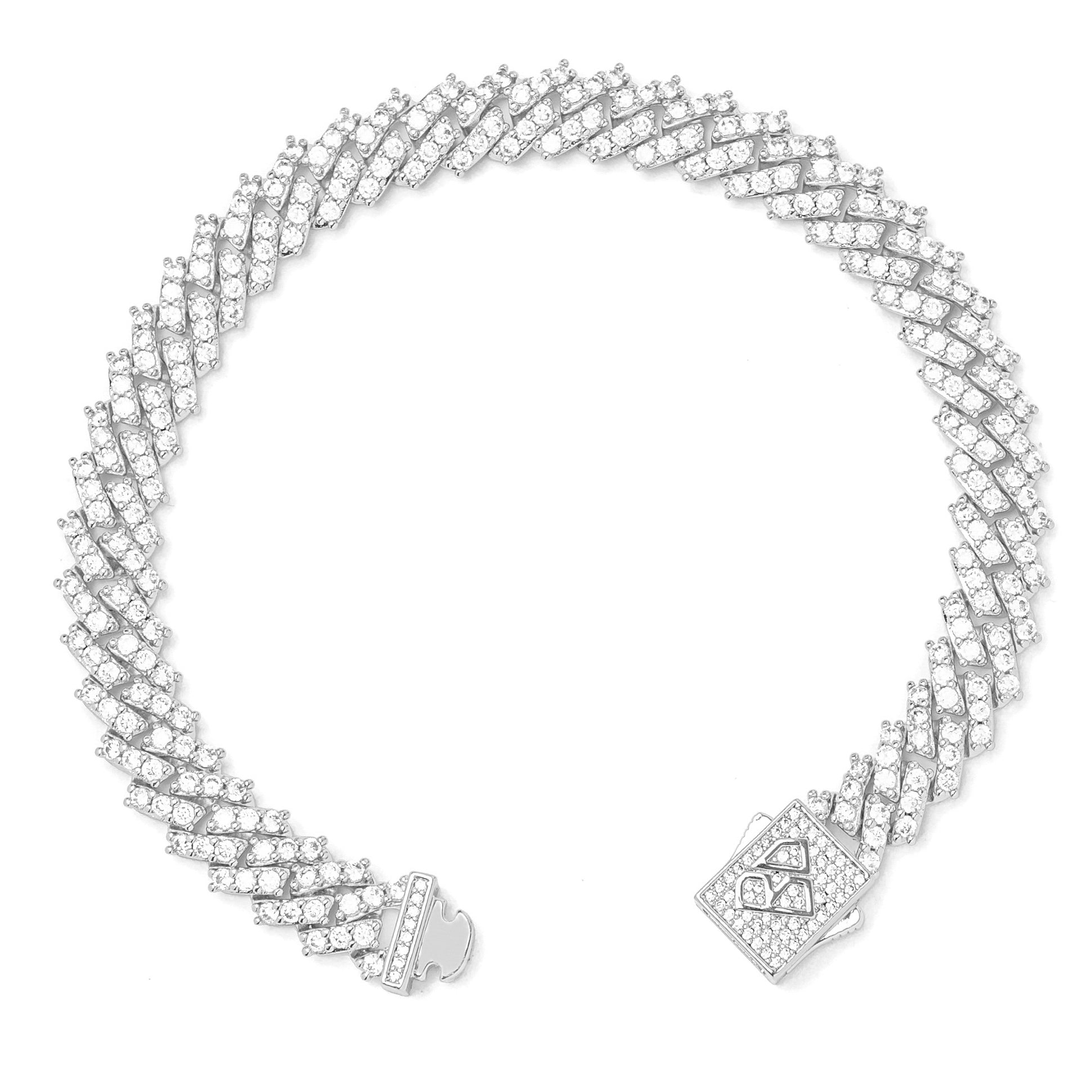 Big Daddy 12MM Silver Iced Out Prong Cuban Bracelet - Bracelet