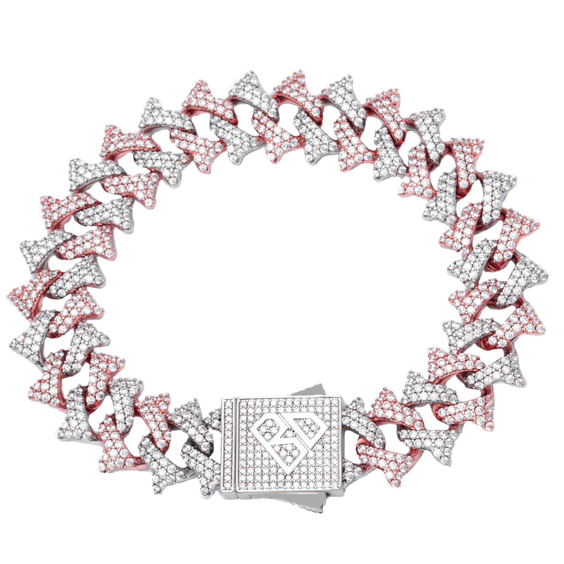 Big Daddy 18MM Solid Two-Tone Spiked Iced Out Diamond Bracelet