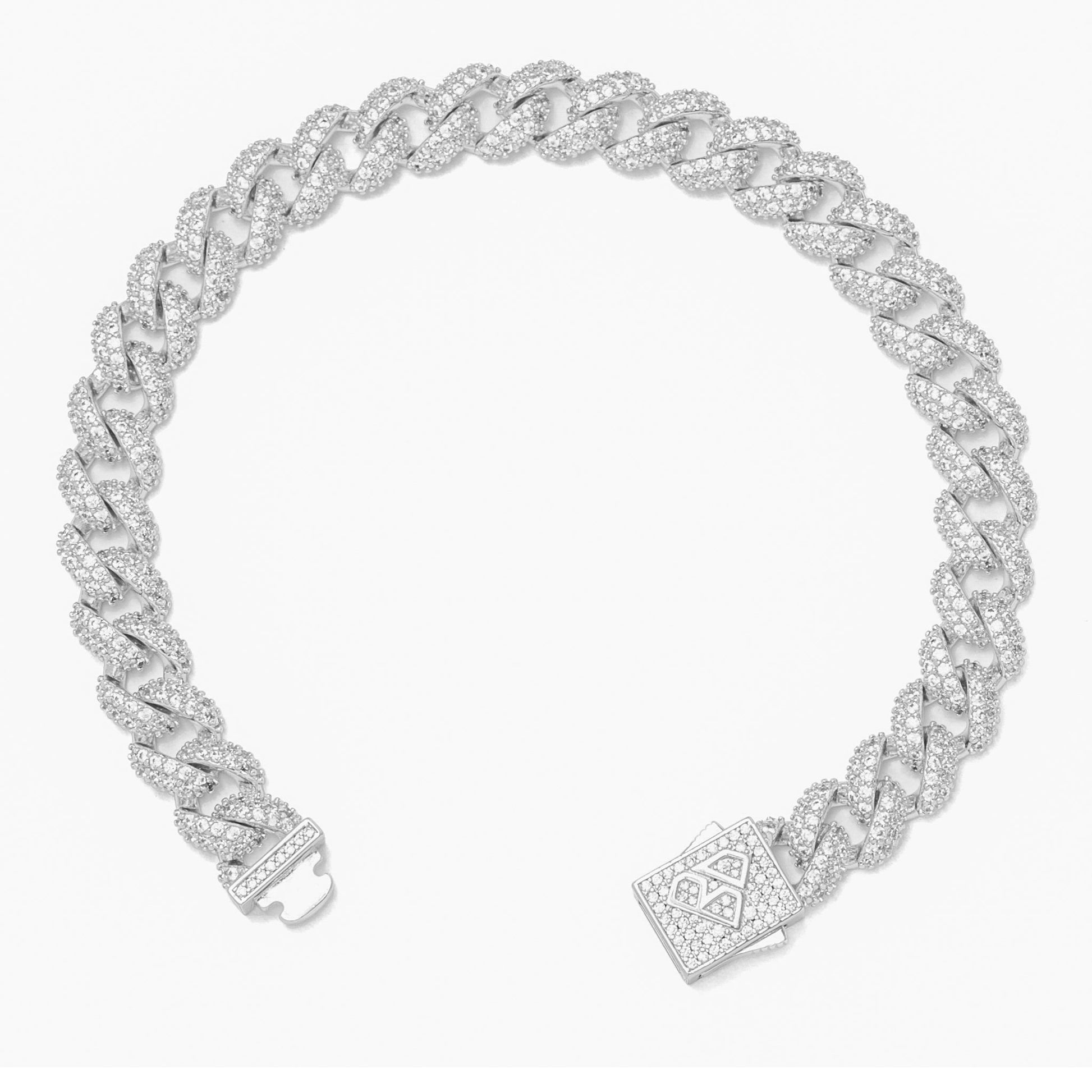 Big Daddy 9MM Diamond Curb Silver Bracelet - Bracelet