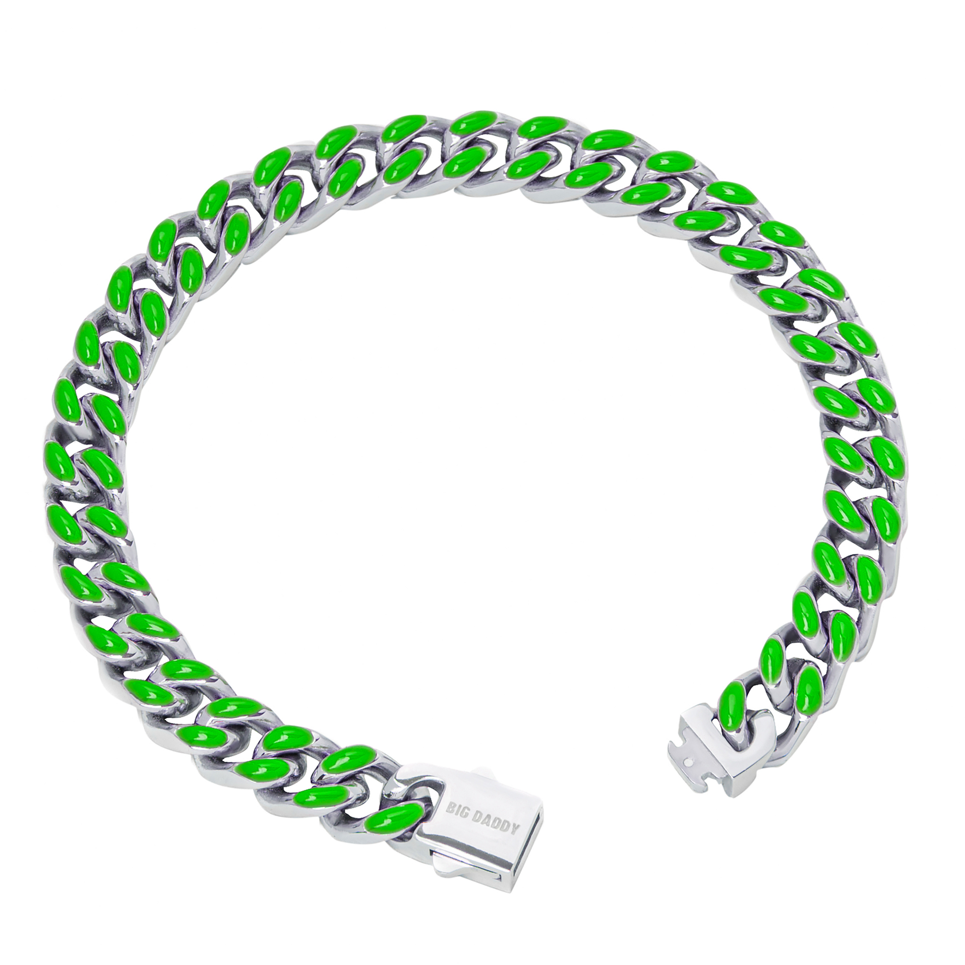 Big Daddy 9MM Enamel Green Steel Cuban Bracelet - Bracelet