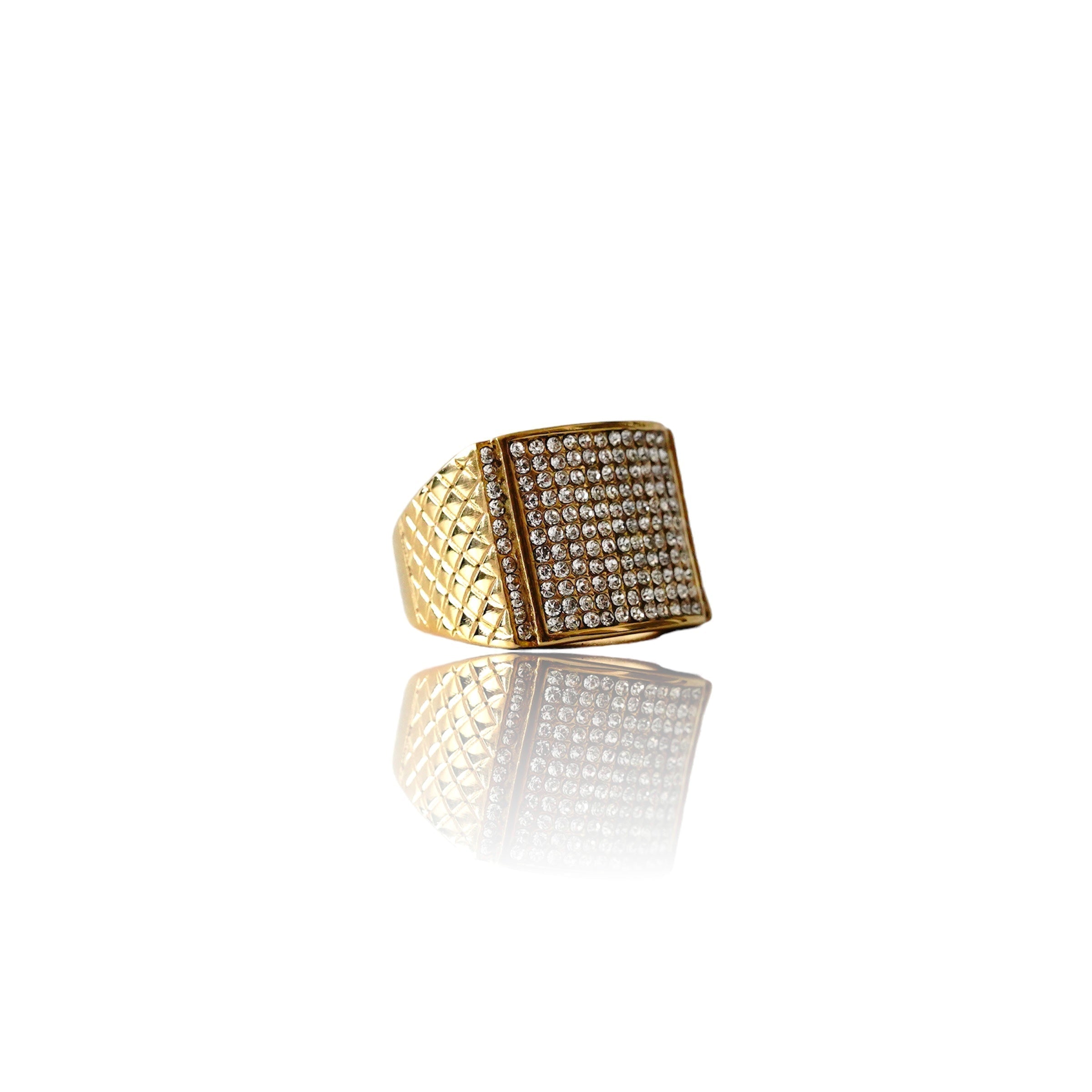 Big Daddy Iced Pave Square Gold Ring - Ring