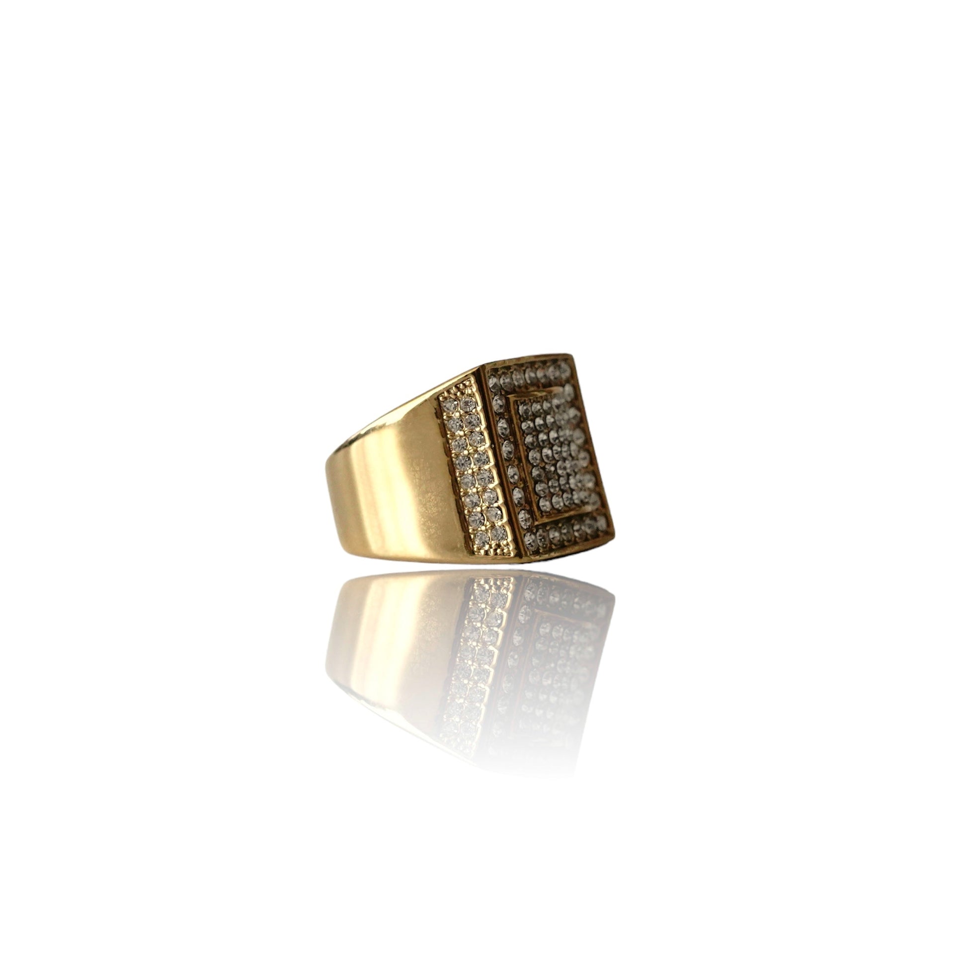 Big Daddy Iced Pave Square Gold Ring - Ring