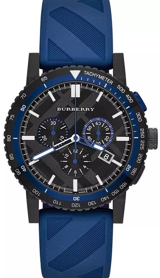 Burberry The City Sport Chronograph Black Dial Blue Rubber Strap Watch For Men - BU9807 BU9807 - Image 1