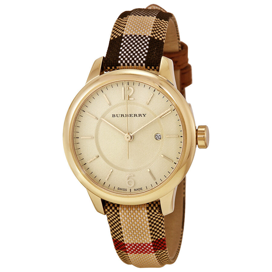 Burberry Stamped Dial Honey Check Fabric-Coated Leather Ladies Watch BU10104 (Damaged Box)