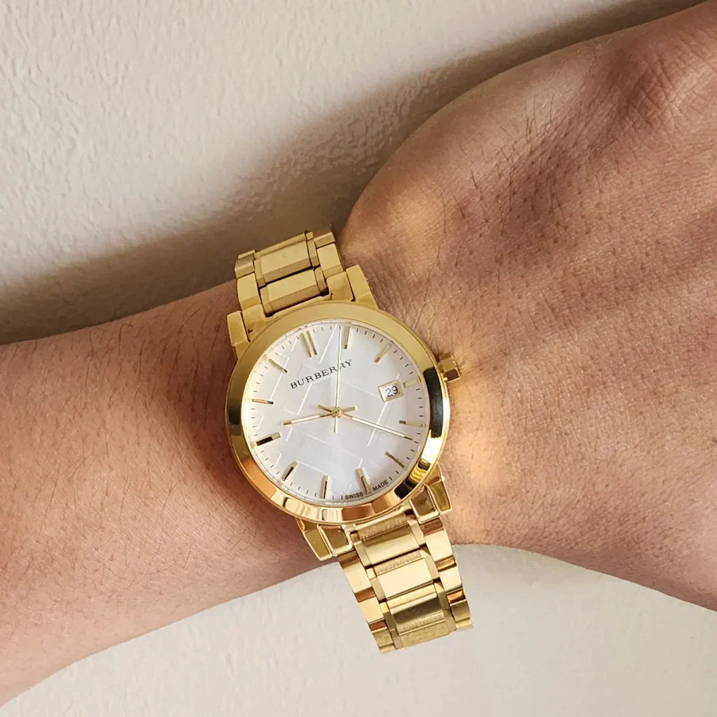 Burberry White Dial Yellow Gold-plated Stainless Steel Unisex Watch BU9003 - Watch