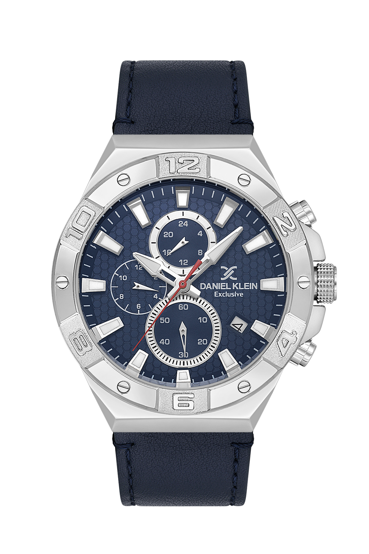 Daniel Klein Exclusive Chronograph Blue Dial and Genuine Leather Silver Watch - DK.1.13744-2