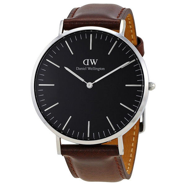 Daniel Wellington Bristol 40mm Black Dial Brown Genuine Leather Men's Watch - DW00100131