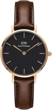 Daniel Wellington Petite St Mawes 32mm Watch Black Dial, Rose Gold Case, Brown Leather Strap- DW00100232