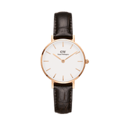 Daniel Wellington Petite York 32mm Watch - Eggshell White Dial, Rose Gold Case, Dark Brown Leather Strap - DW00100232