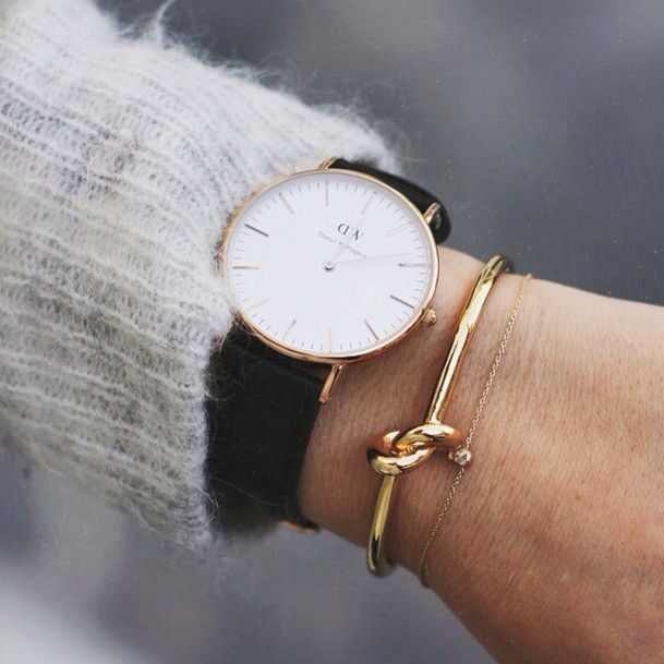 Daniel Wellington Sheffield 32mm White Dial Black Genuine Leather Women's Gold Watch - DW00100174