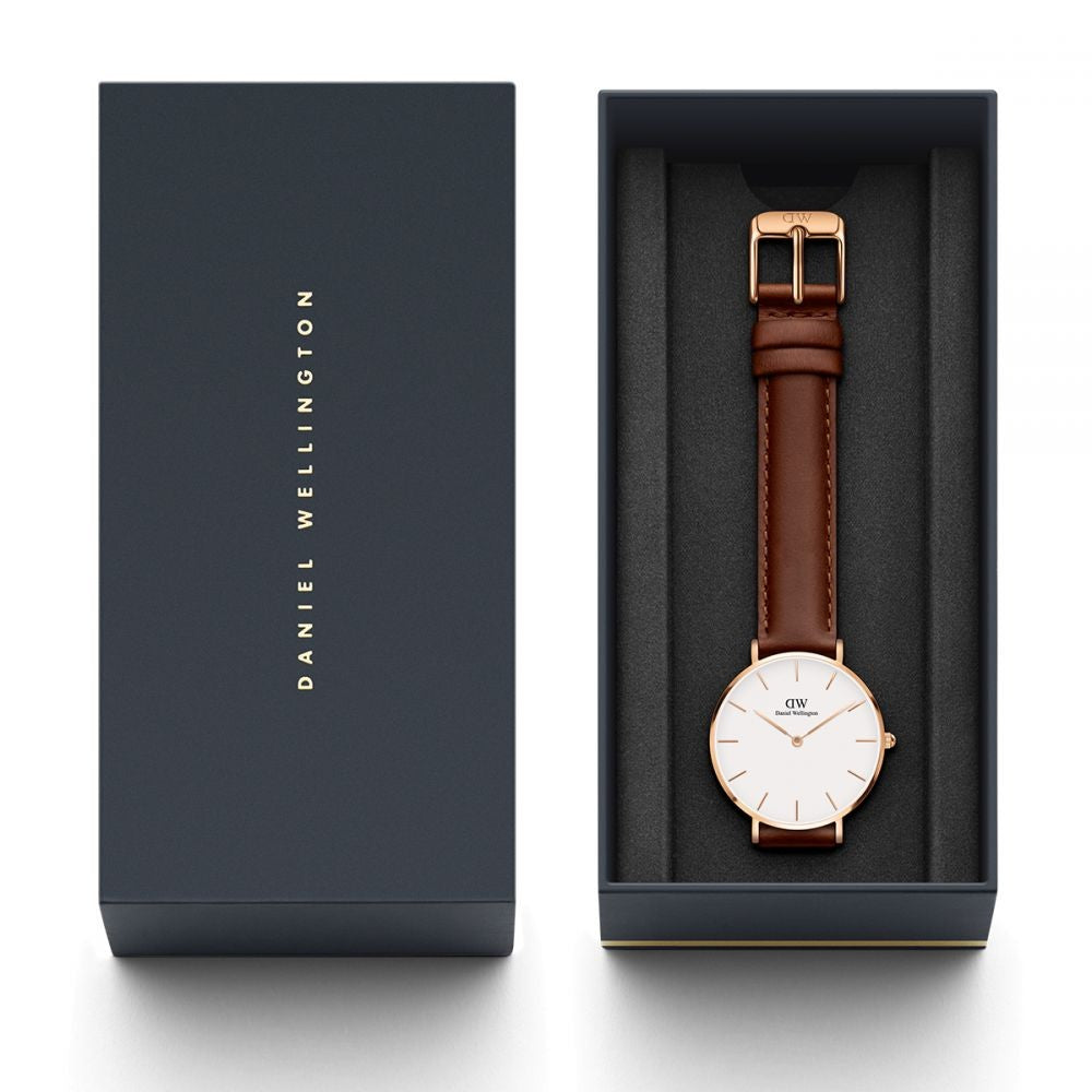 Daniel Wellington Petite St. Mawes 32mm White Dial Genuine Leather Women's Watch - DW00100175