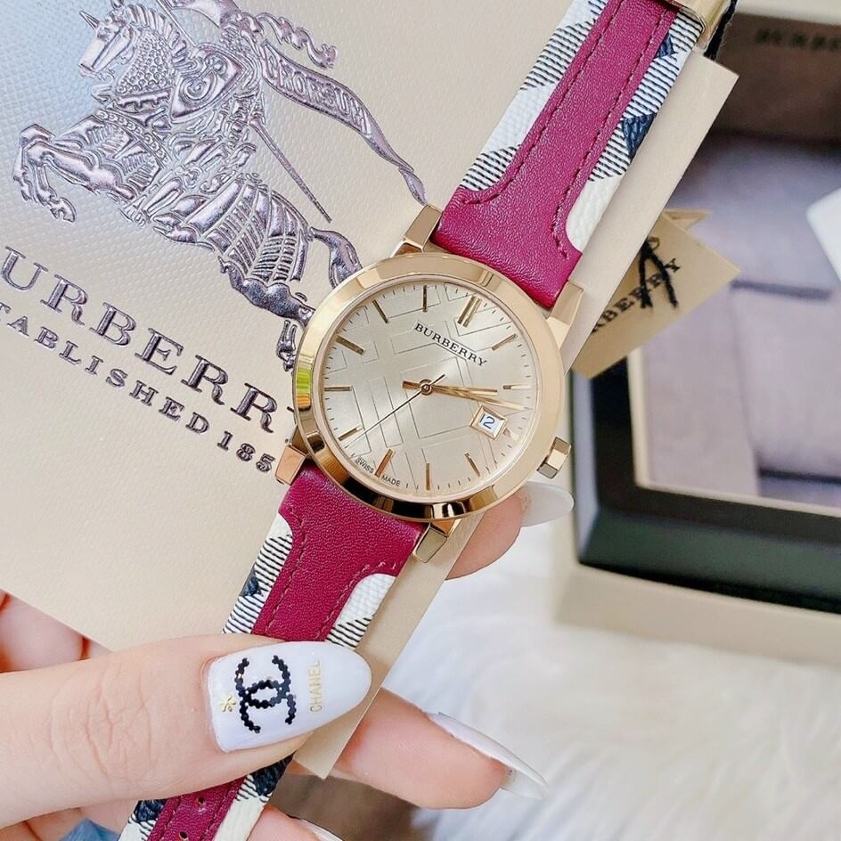 Burberry The City White Dial Haymarket Pink Leather Strap Watch for Women - BU9149 BU9149 - Image 7