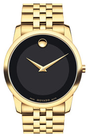Movado Museum Black Dial Gold Steel Strap Watch For Men - 606997 606997 - Image 1