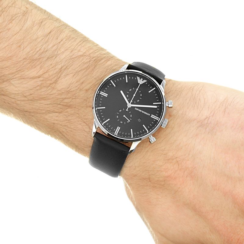 Emporio Armani Black Leather Men's Watch#AR0397 - The Watches Men & CO #4