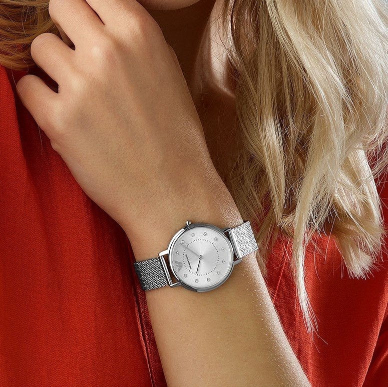 Emporio Armani Quartz Crystal Silver Dial Ladies Watch AR11128 - Watch