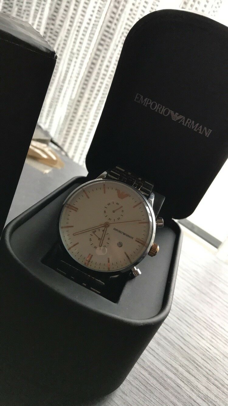 Emporio Armani Steel Two Tone Silver Rose Gold Chronograph Men's Watch AR0399