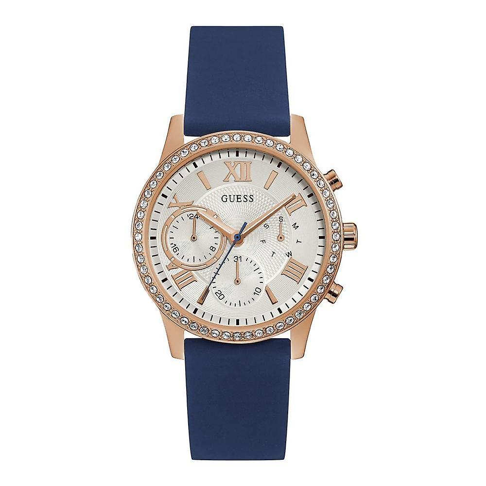 Guess Crystal Silver Dial Blue Silicone Ladies Watch W1135L3 - Watch