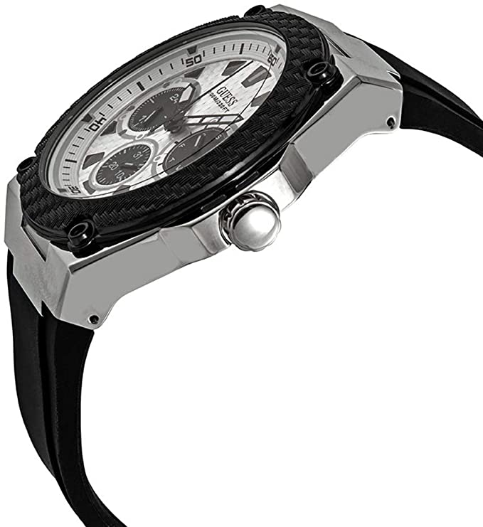 Guess Legacy Quartz White Dial Black Rubber Men’s Watch W1049G3 - Watch
