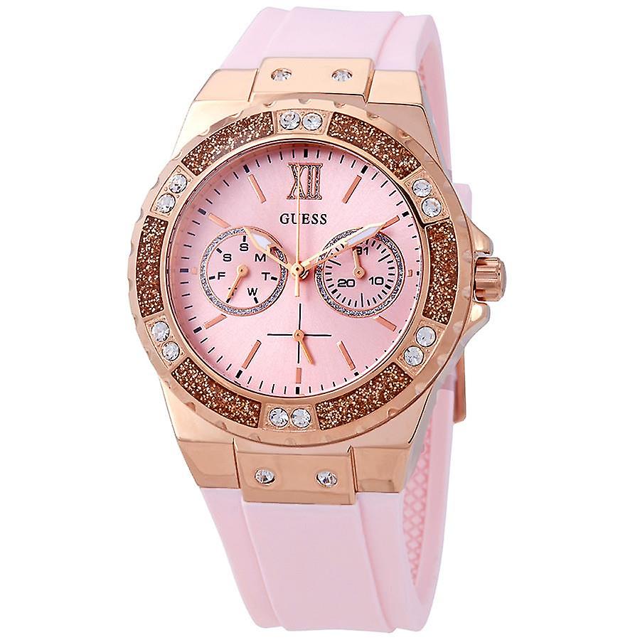 Guess Limelight Crystal Pink Dial Pink Silicone Ladies Watch W1053L3 - Watch