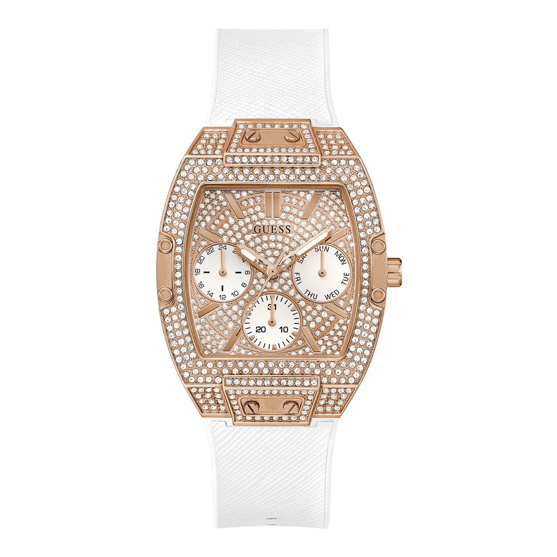 Guess Rose Gold Case White Silicone Women’s Watch GW0105L3 - Watch