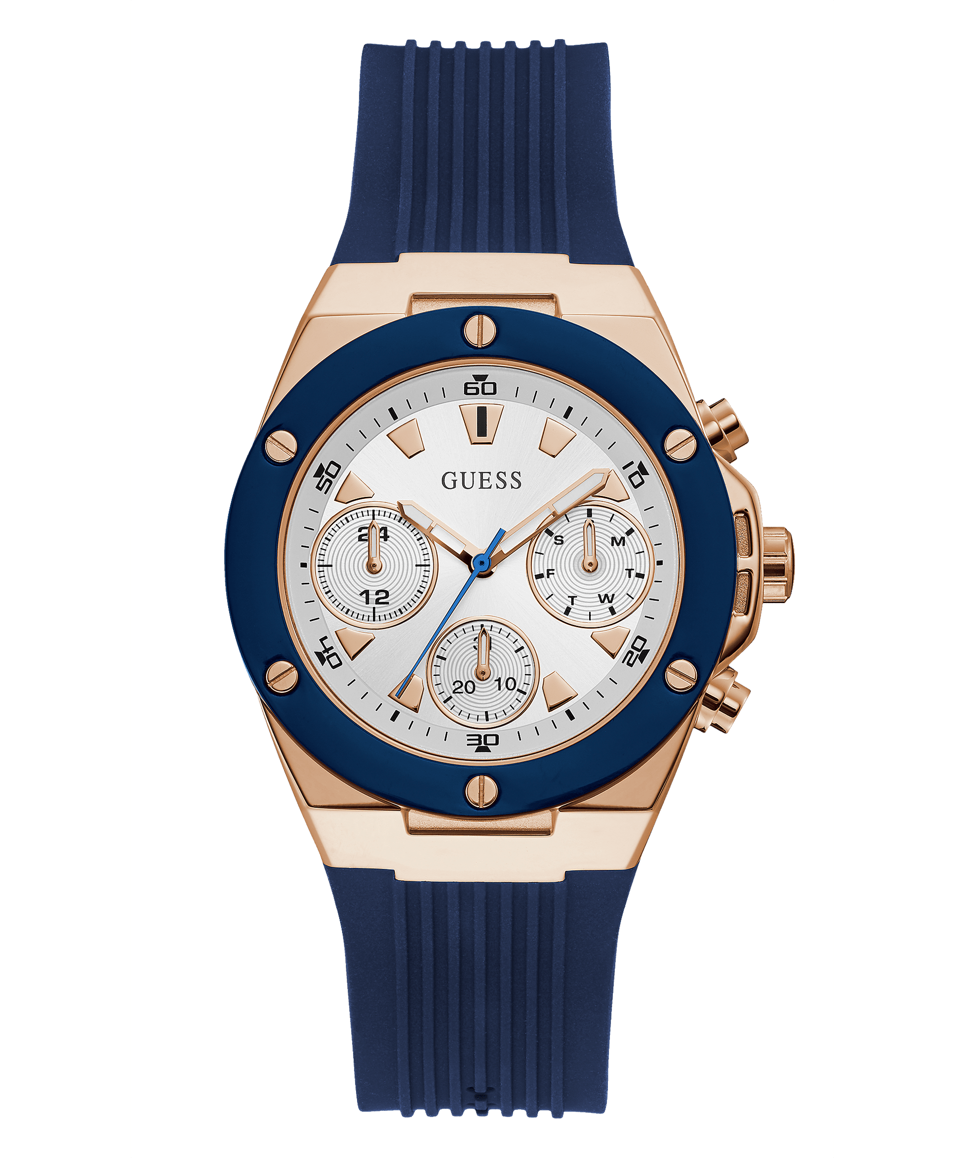 Guess Rose Gold Tone Blue Silicone Women’s Watch GW0030L5 - Watch